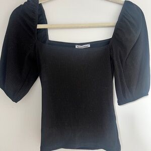 Reformation black knit puff sleeve tee